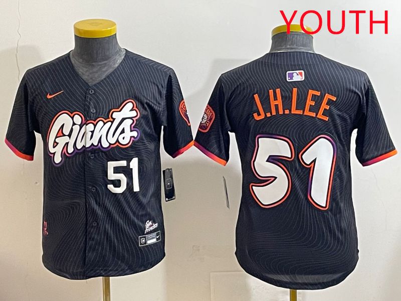 Youth San Francisco Giants #51 J.H.Lee Black Joint Name 2025 Nike MLB Jersey style 2->youth mlb jersey->Youth Jersey